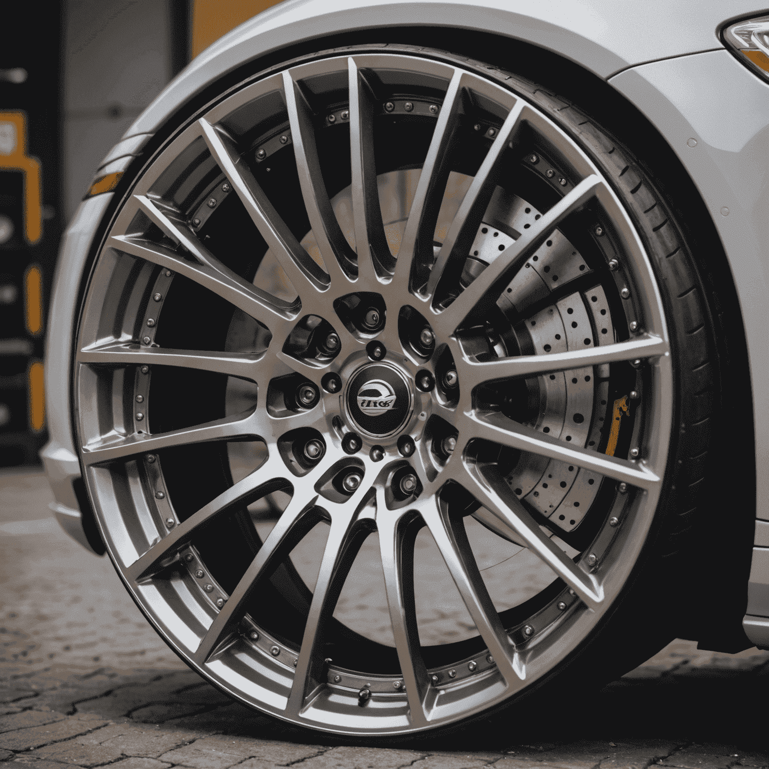 Close-up of a forged alloy wheel with an intricate Y-spoke design, showcasing its lightweight construction and precision engineering